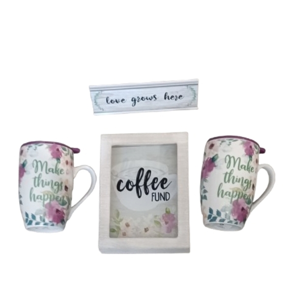 Floral Coffee Mug and Bank Decor Set - Picture 1 of 7